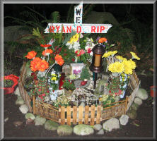 memorial to young boy, fatal fall, Mosquito Creek, North Vancouver, BC, CANADA