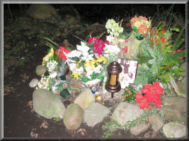 memorial to young boy, fatal fall, Mosquito Creek, North Vancouver, BC, CANADA